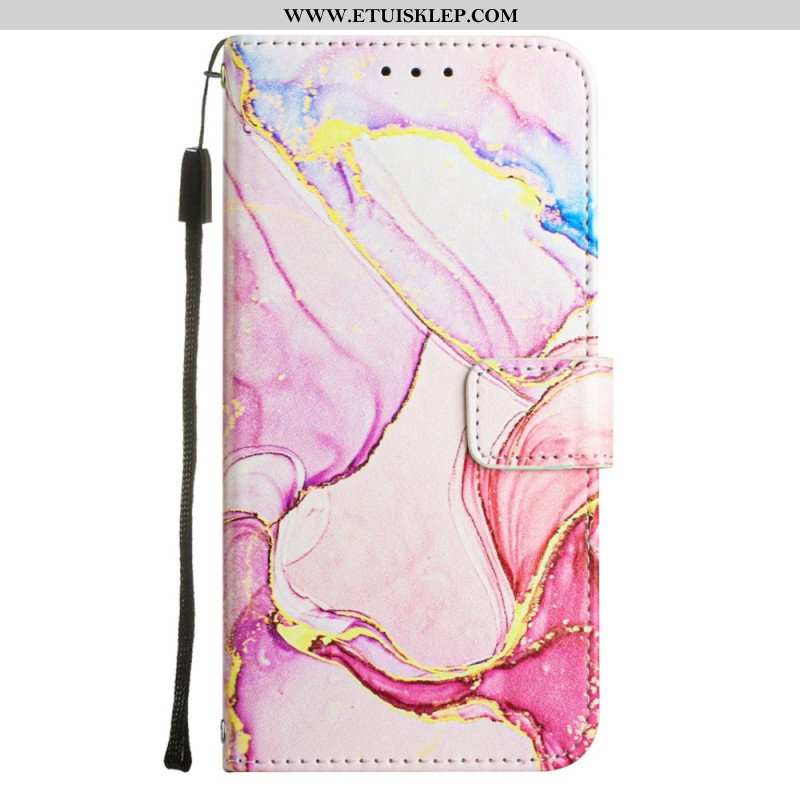 Etui Folio do iPhone 14 Pro Max z Łańcuch Pasek Marmuru